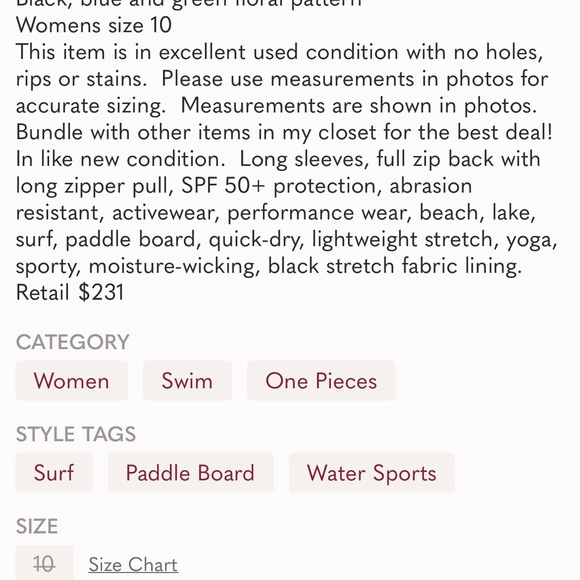 THE UPSIDE SURFSUIT, SIZE US 10. - Picture 14 of 14